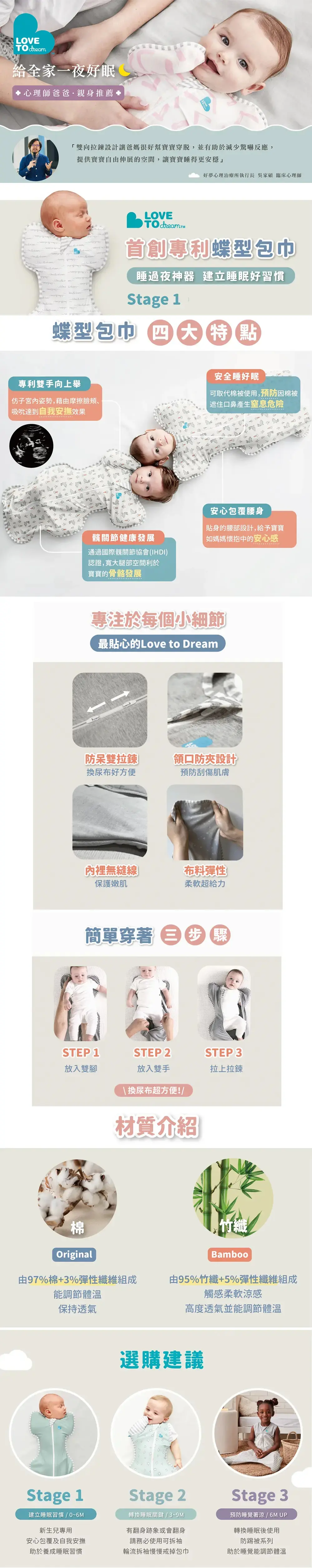 Love to Dream 蝶型婴儿包巾(第1阶)