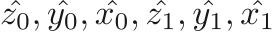 $\hat{z_0}, \hat{y_0}, \hat{x_0}, \hat{z_1}, \hat{y_1}, \hat{x_1}$