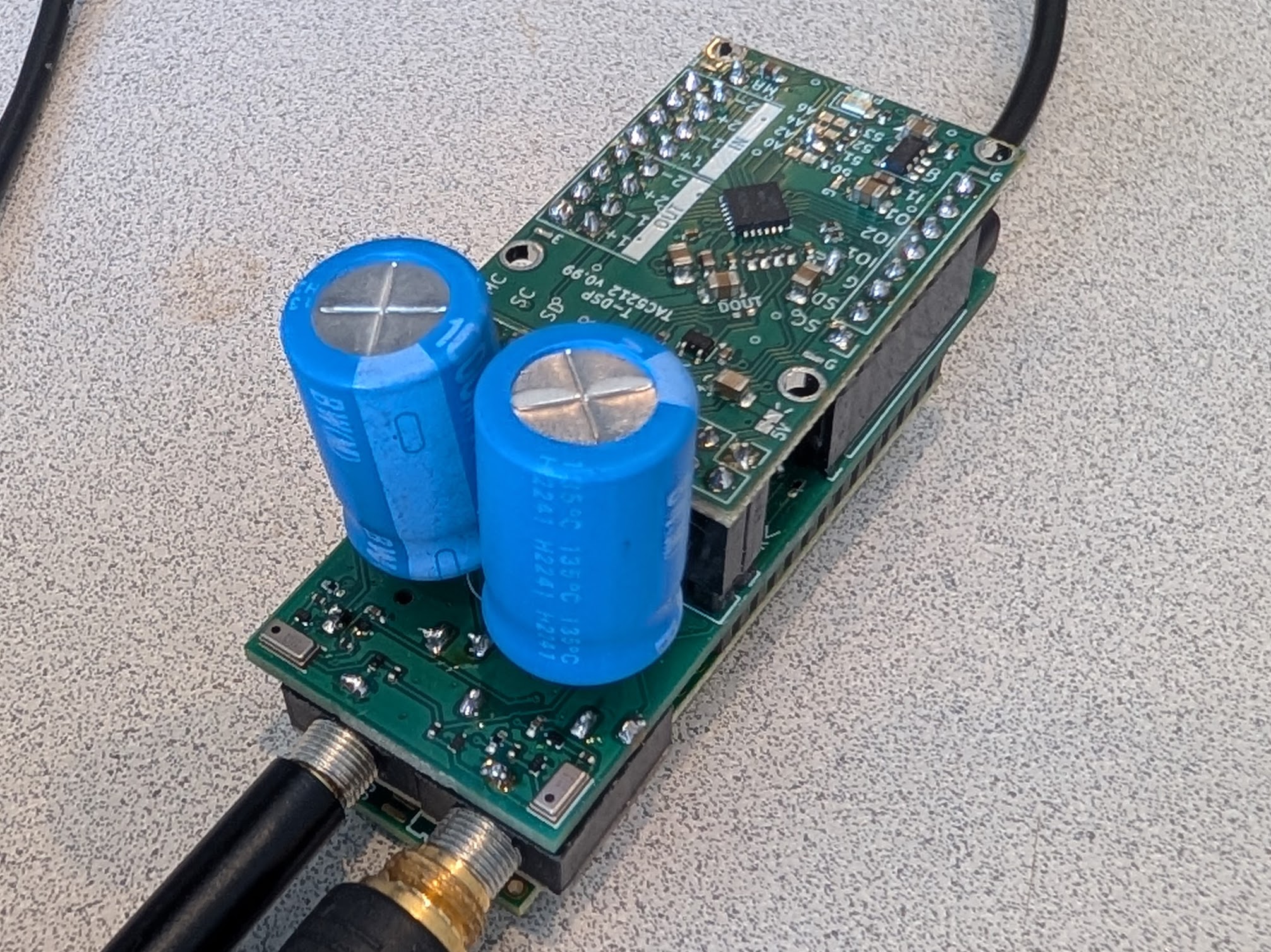 T-DSP TAC5212 Audio Shield Adaptor — assembled stack running the firmware