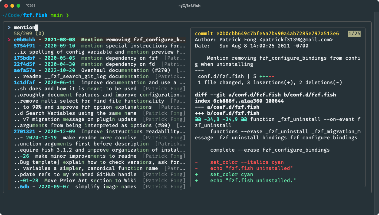 Search Git Log example