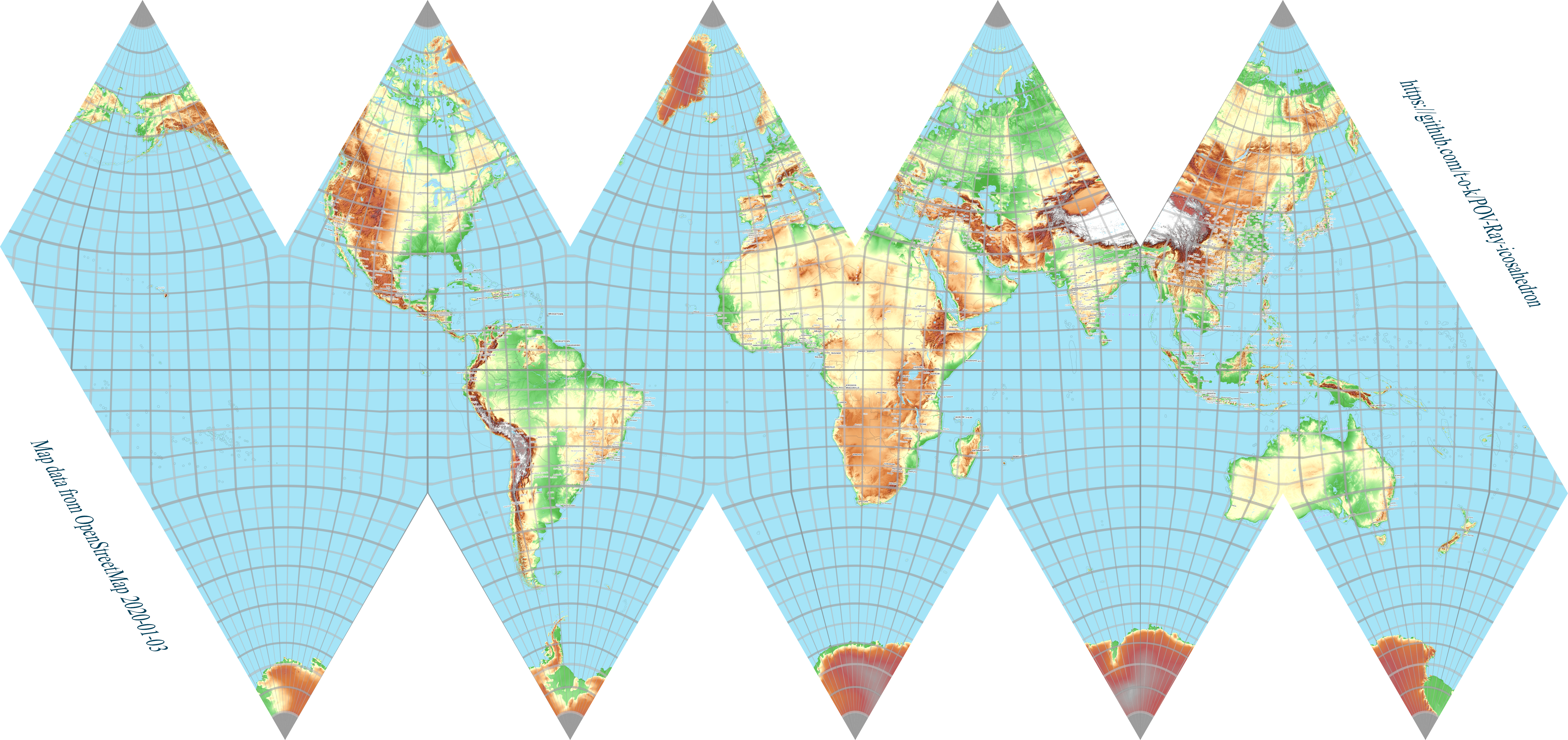 Icosahedral world map