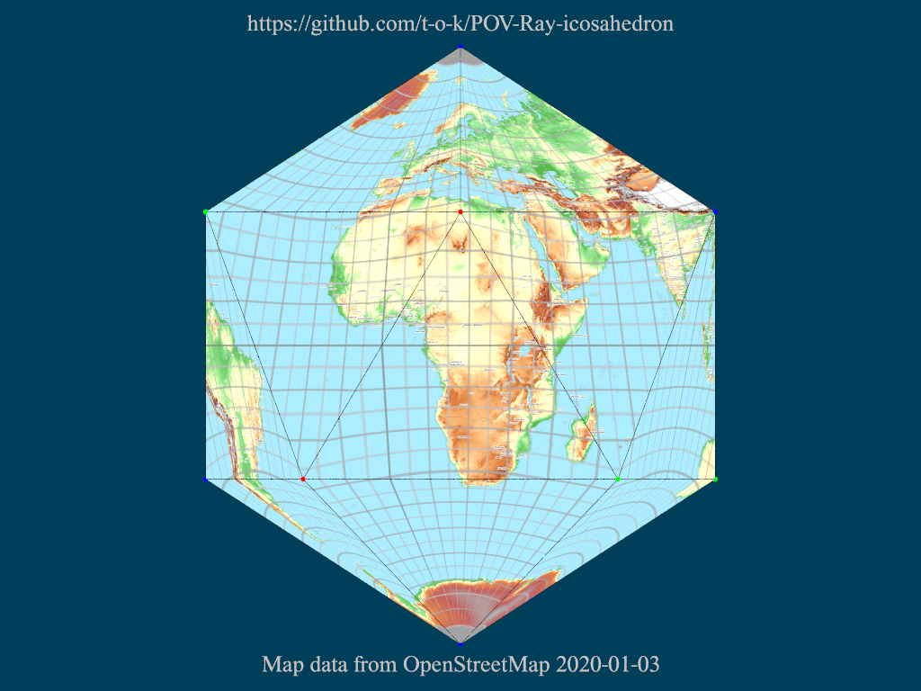 Icosahedron mesh2 with world map