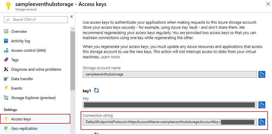 Getting storage connection string from portal