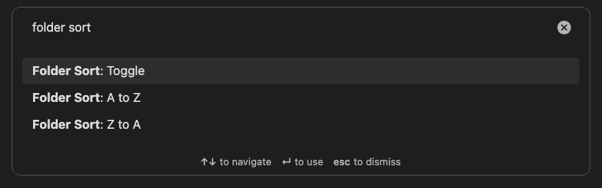 Folder Sort commands in the command palette
