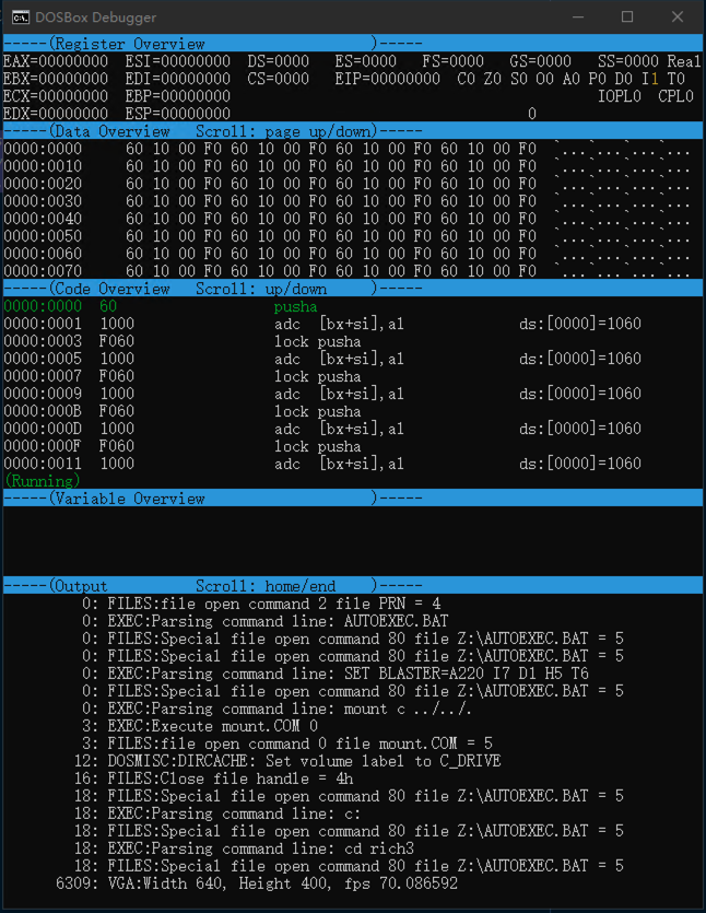 DOSBox 调试器窗口