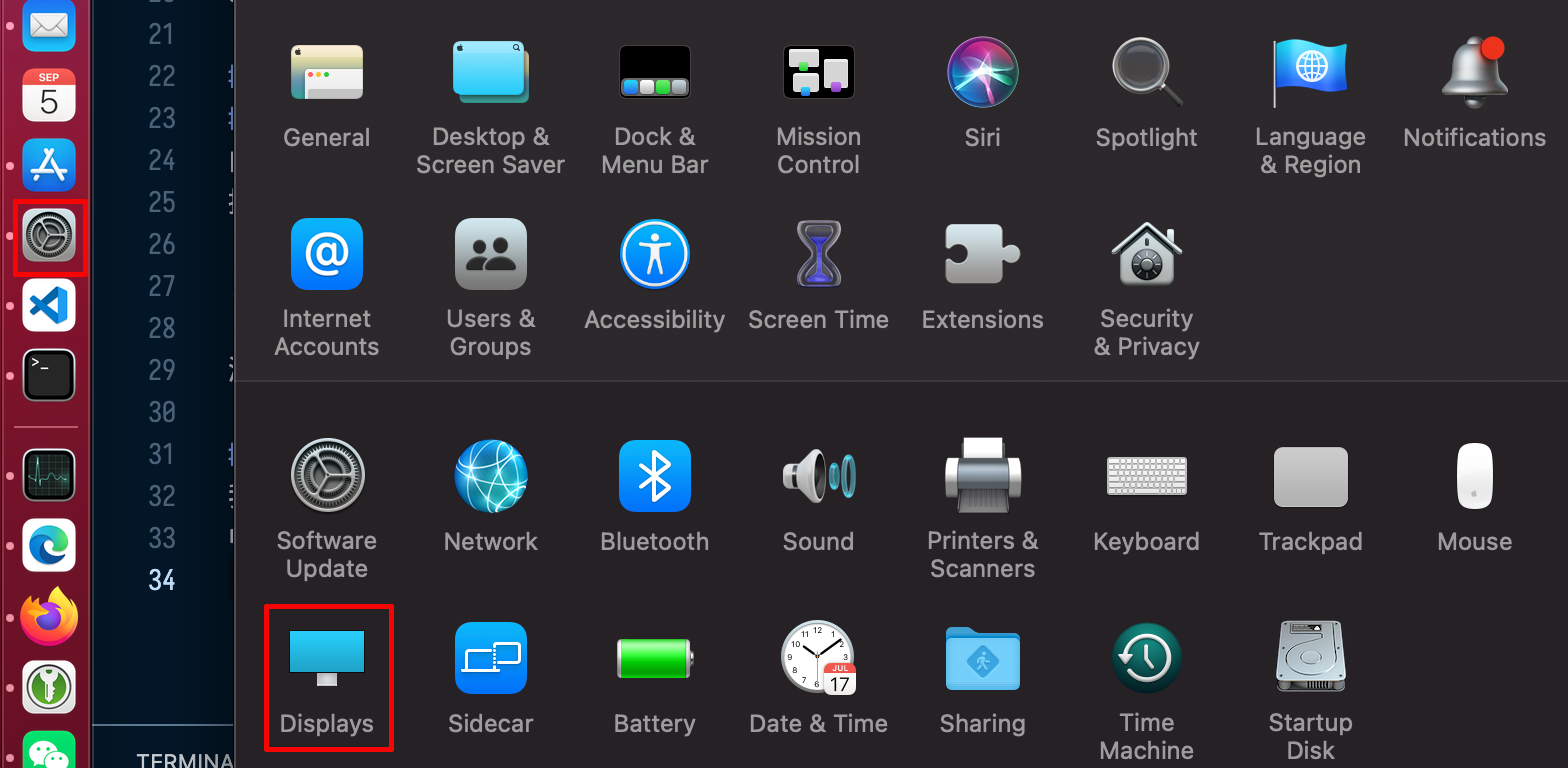 system preferences then display