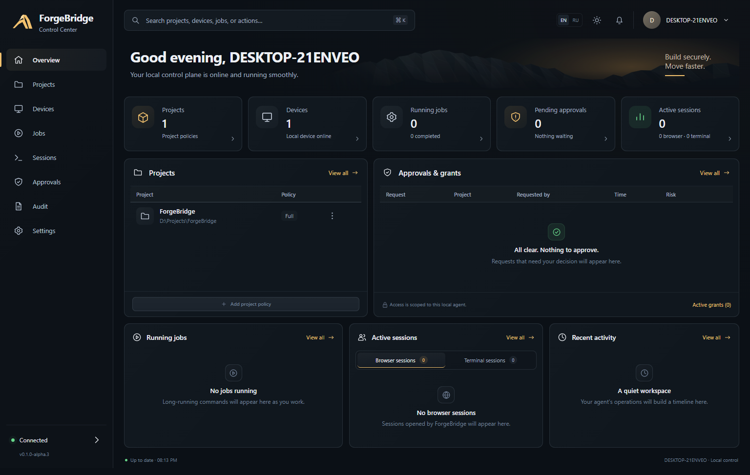 ForgeBridge Control Center overview