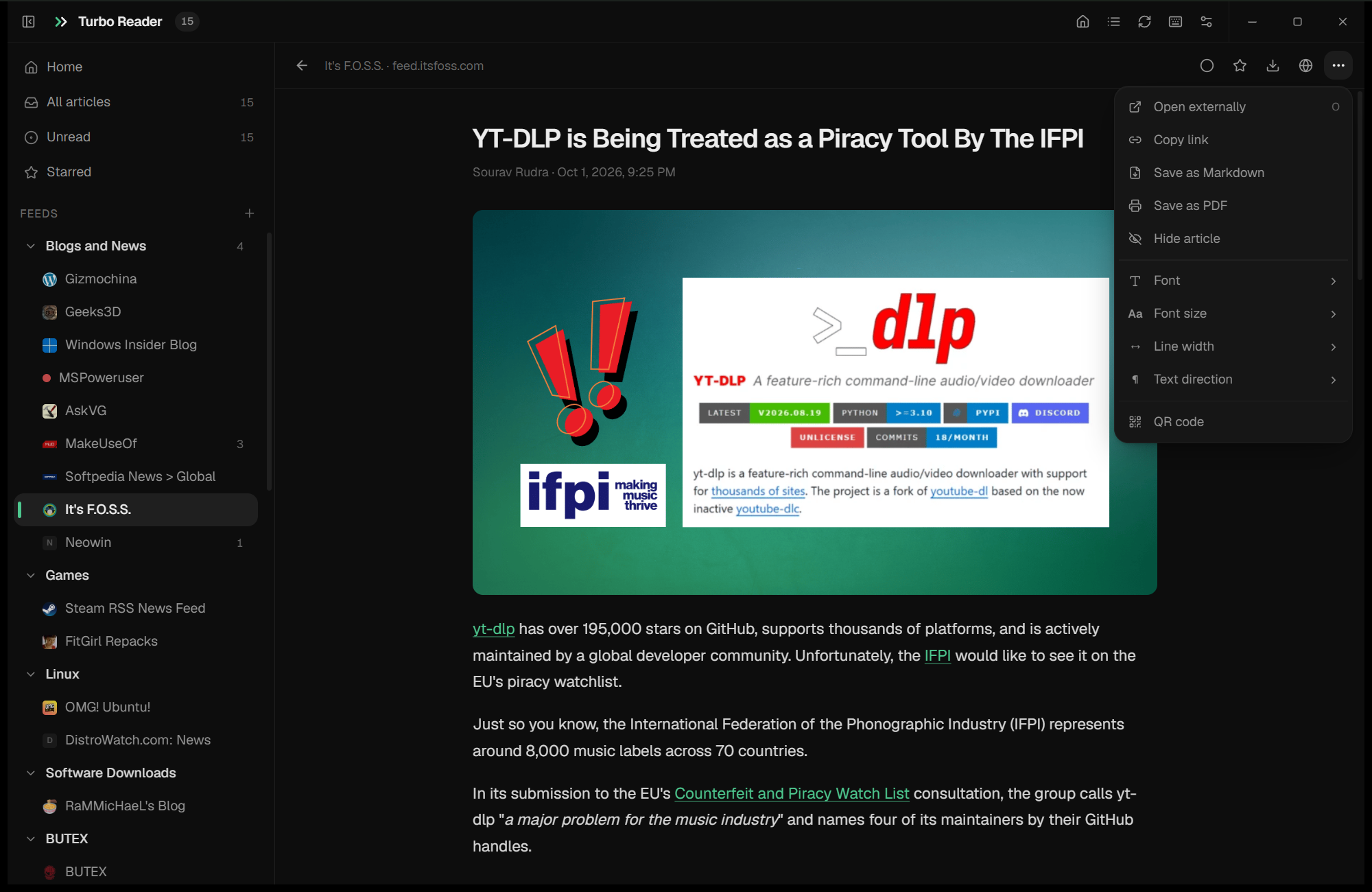Copy link, Markdown, PDF, font, QR code