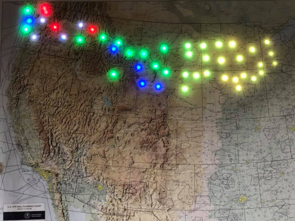 Seattle to Oshkosh, showing Sunset across the country