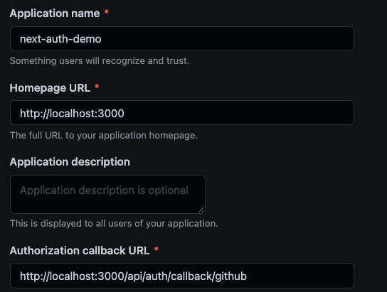 Screenshot of Github Oauth App setup