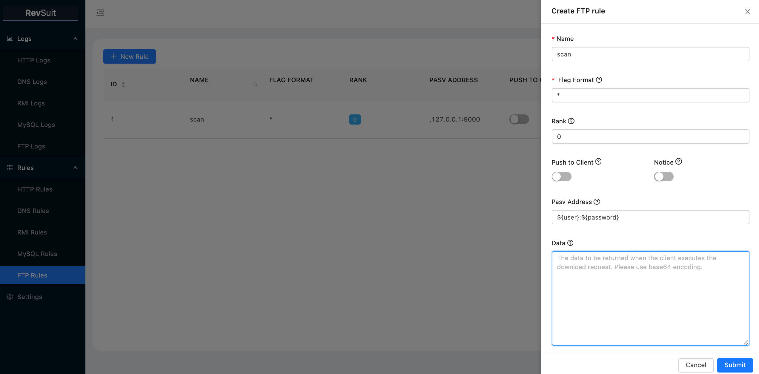 create ftp scan rule