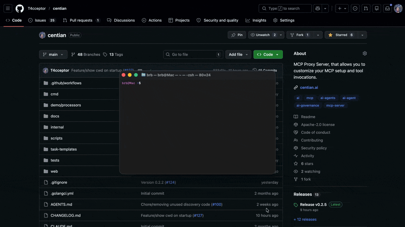 Centian Demo — AI agent completing a TDD task under Centian governance