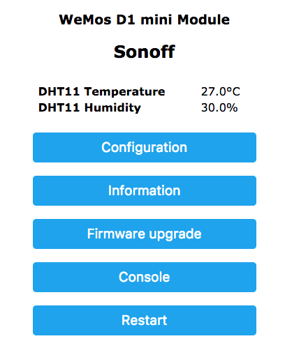 WeMos DHT11 info in the configuration page