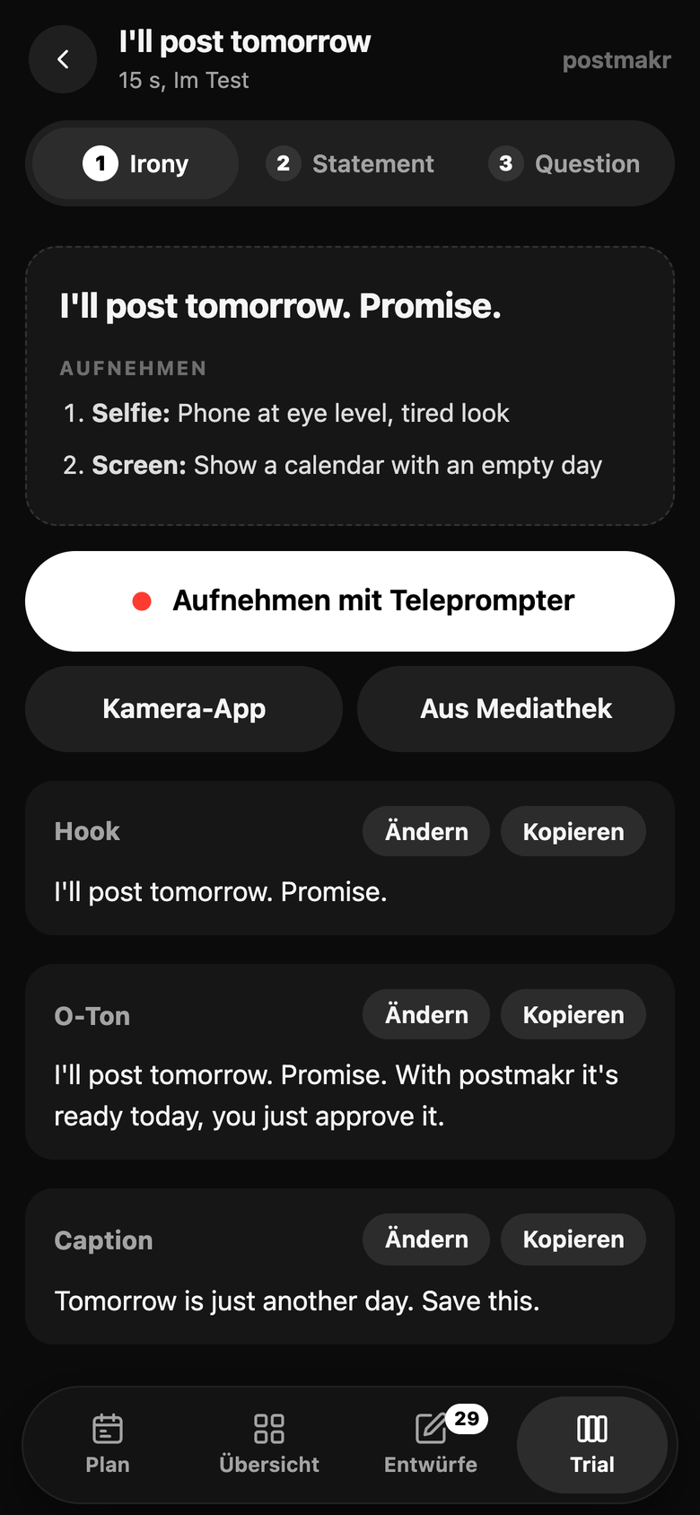 Trial Reel am Handy