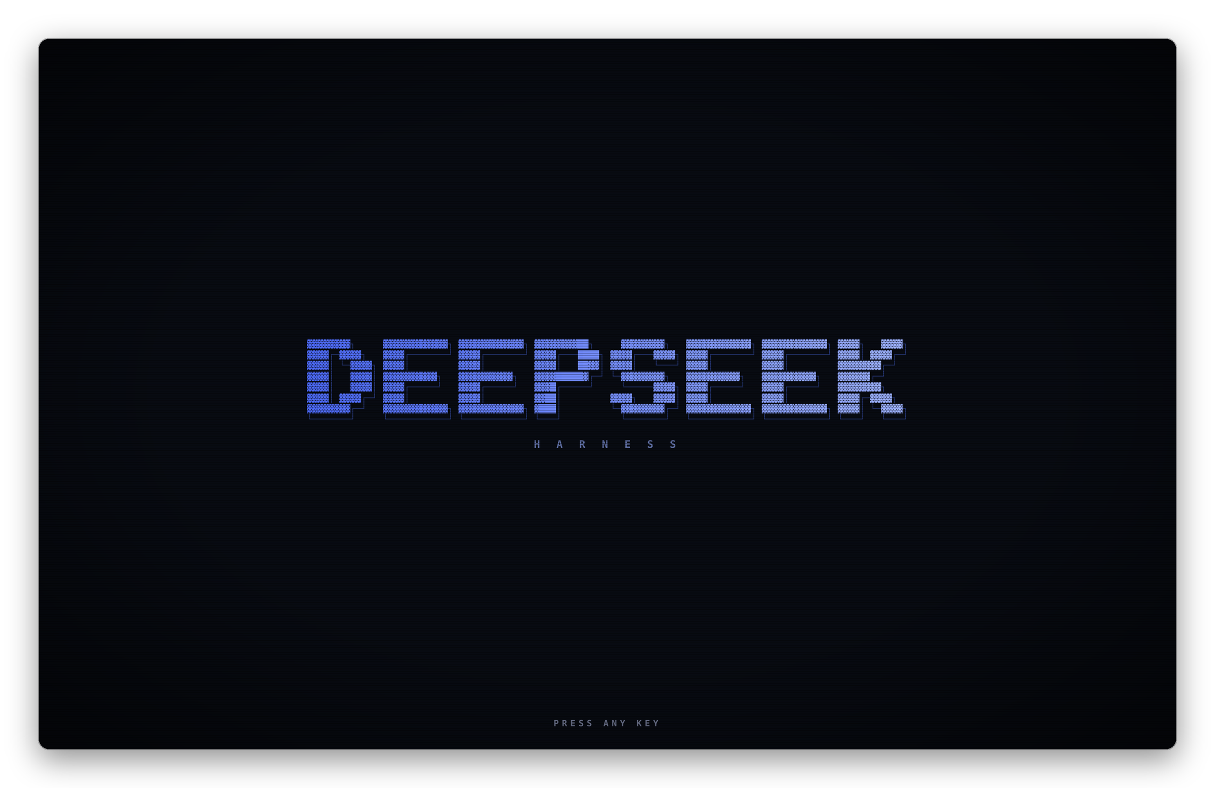 The boot intro: a block-letter DEEPSEEK logo over HARNESS