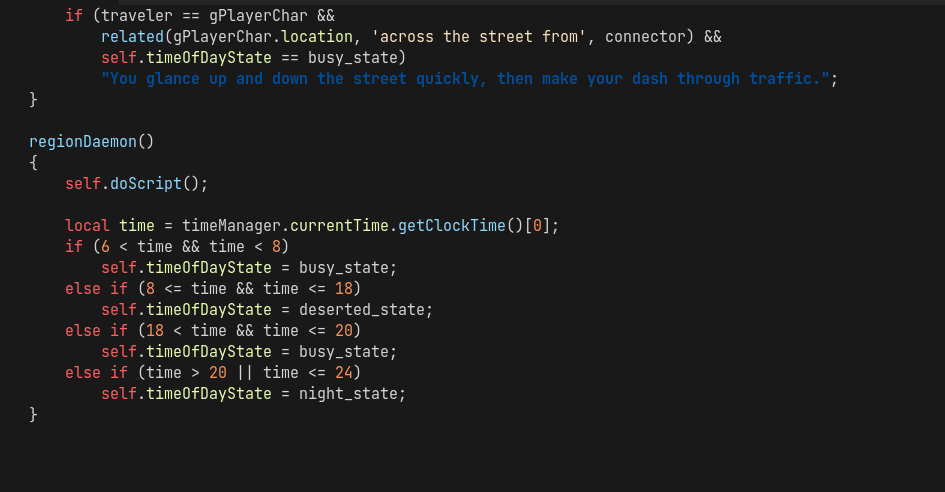 A screenshot showing syntax highlighting for methods, if statements, properties, and so on