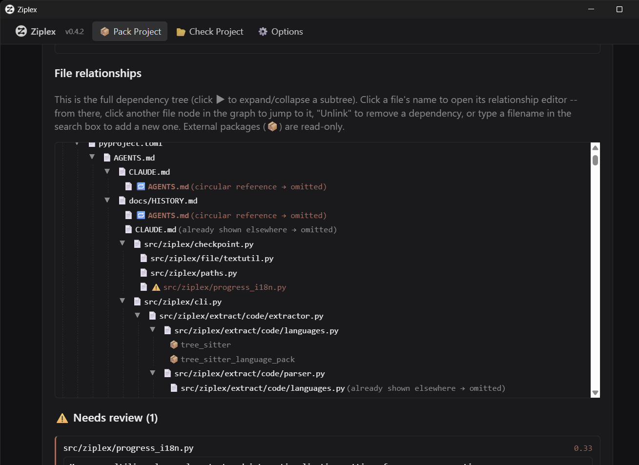 Dependency tree and relationship editor