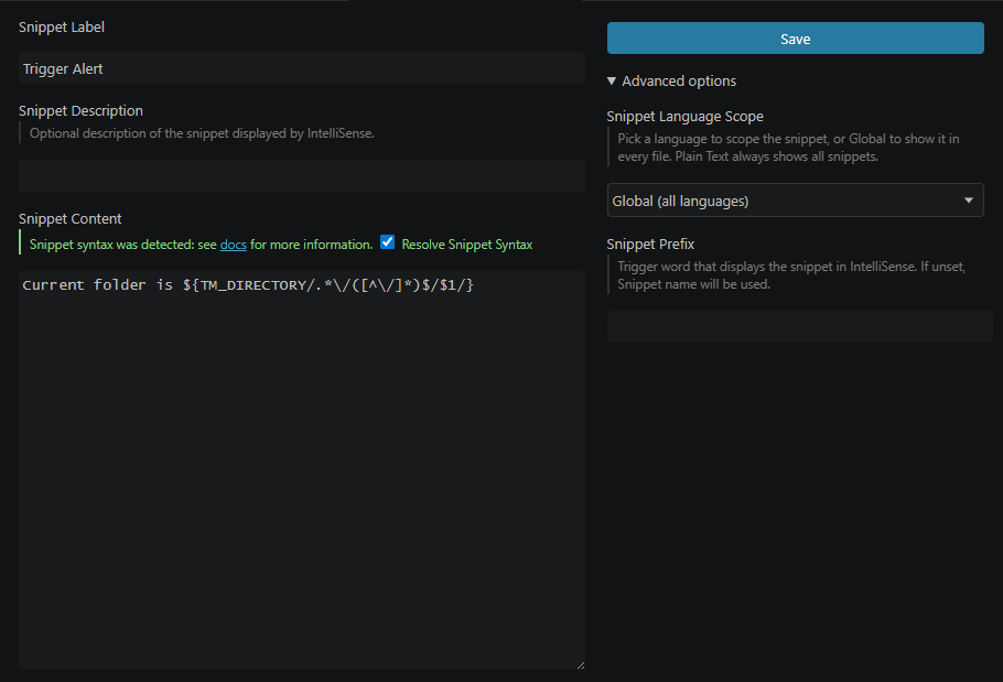 Redesigned snippet editor