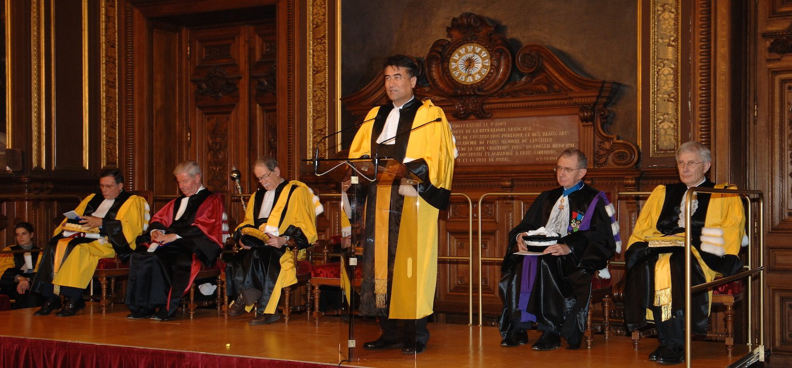 "Tashpolat Tiyip in Paris, during a ceremony to receive an honorary doctorate from the Sorbonne"