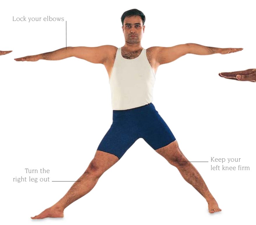 Utthita Trikonasana — ấn mép trong gót chân trái xuống sàn