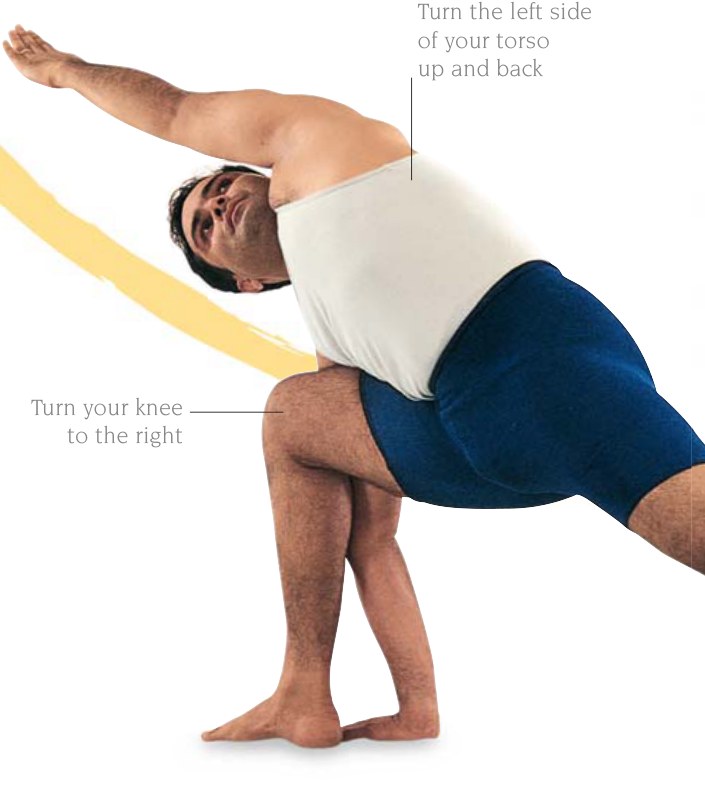 Virabhadrasana 2 — ấn xuống gót chân phải