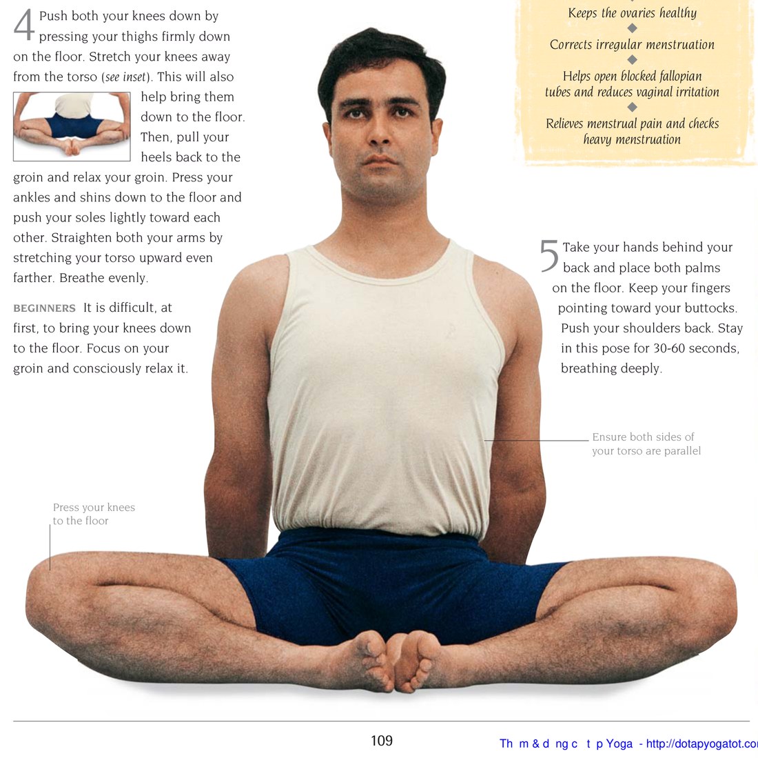 Baddhakonasana — hai lòng bàn chân chạm nhau