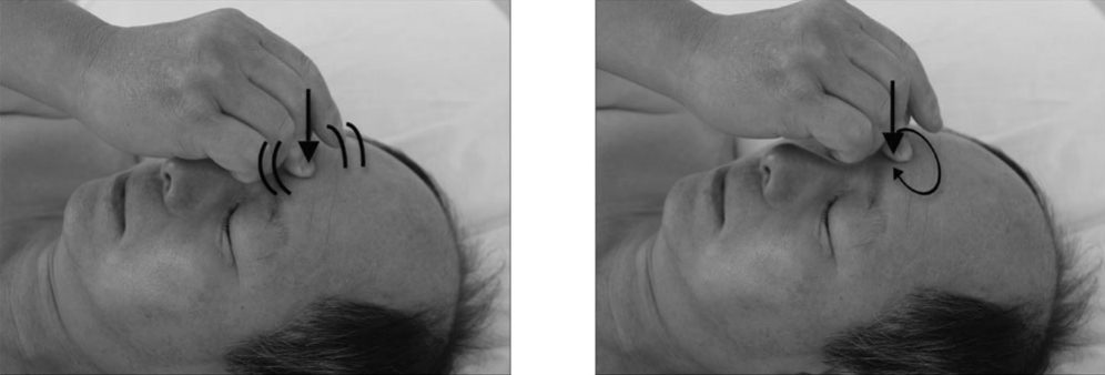 Bước 2 — ấn và rung huyệt yintang (con mắt thứ ba)