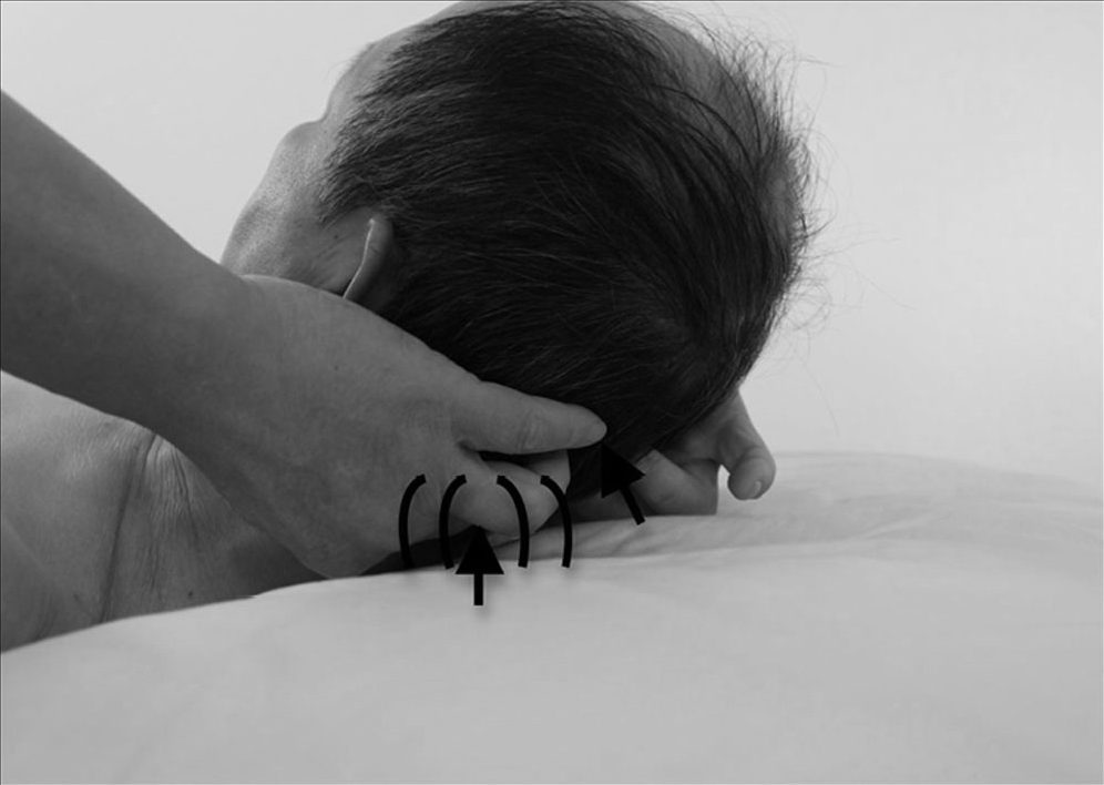Bước 6 — ấn và rung các huyệt Thiên Trụ, fengchi, Phong Phủ