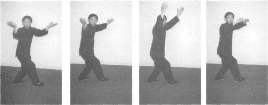 Hai tay đưa lên trên đầu rồi bắt đầu hạ xuống dọc trung tuyến