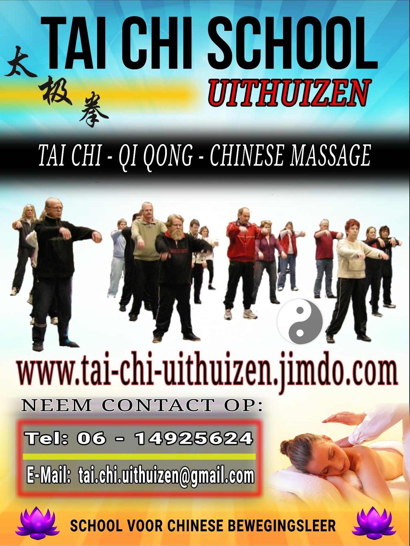 Áp phích giới thiệu trường Thái Cực Uithuizen — Thái Cực · Khí Công · Xoa bóp Trung Hoa.