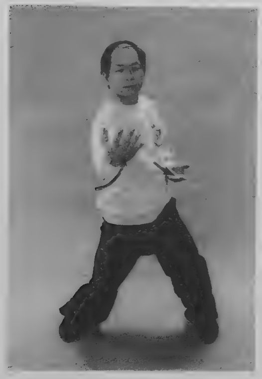 Tay phải đưa ra trước, thân xoay nhẹ