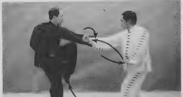 Bạch nắm cổ tay và đẩy Phách tay trái vào vai Hắc