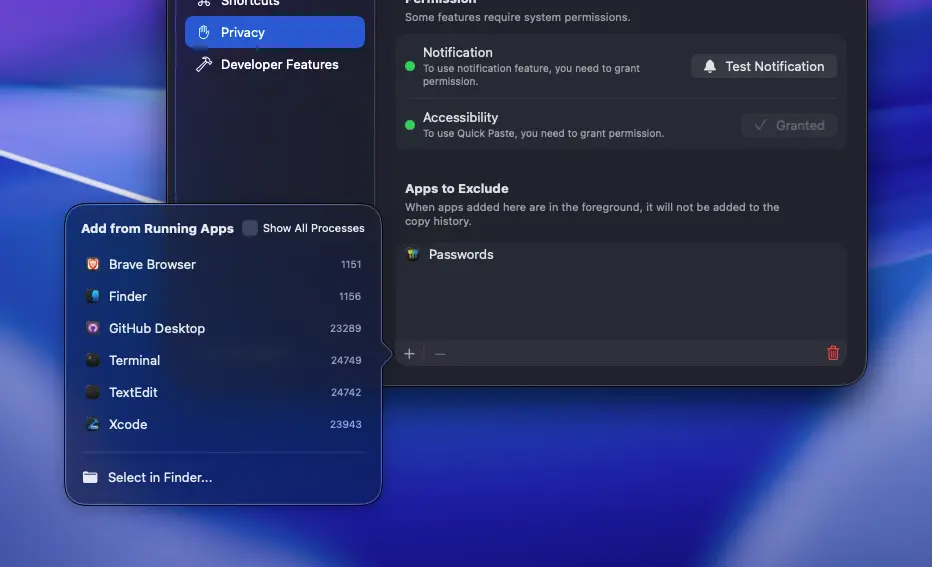 Apps to Exclude