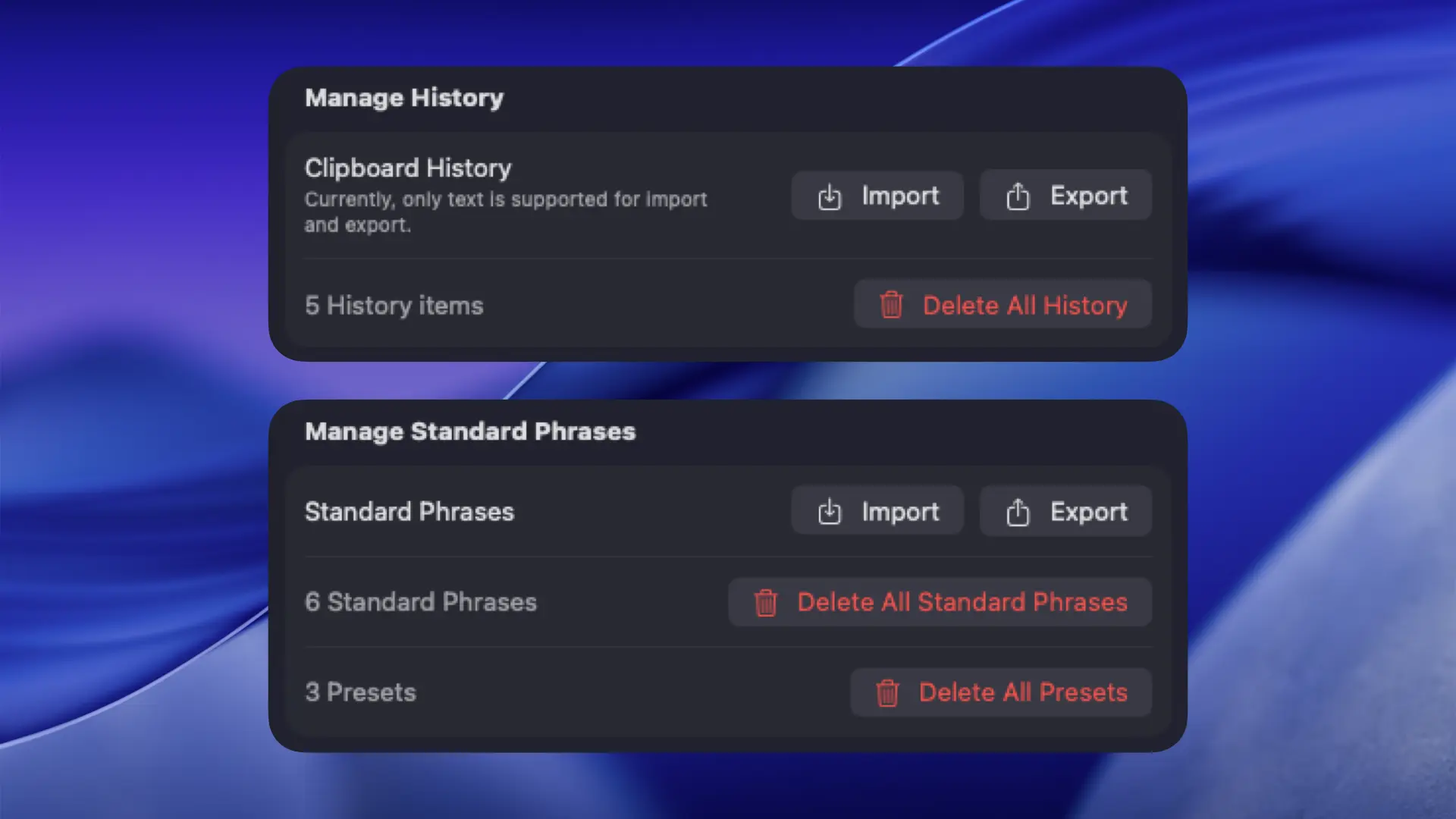 Import and Export Features