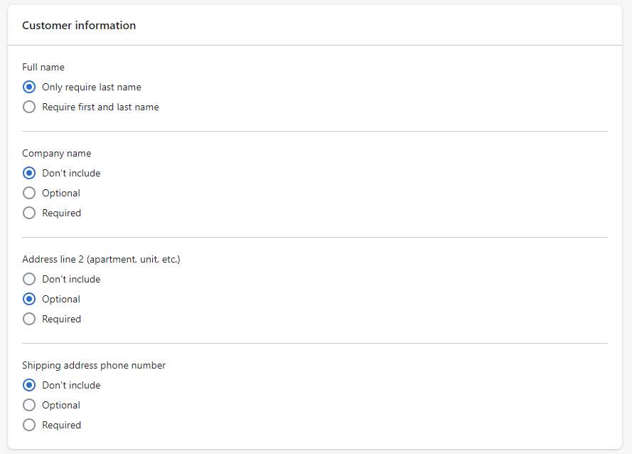 A screenshot of our customer information settings