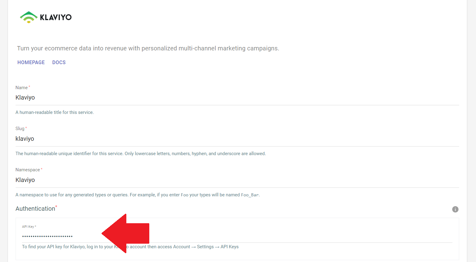 A screenshot of the Klaviyo service page