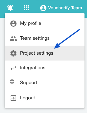 A screenshot of the Voucherify dropdown menu