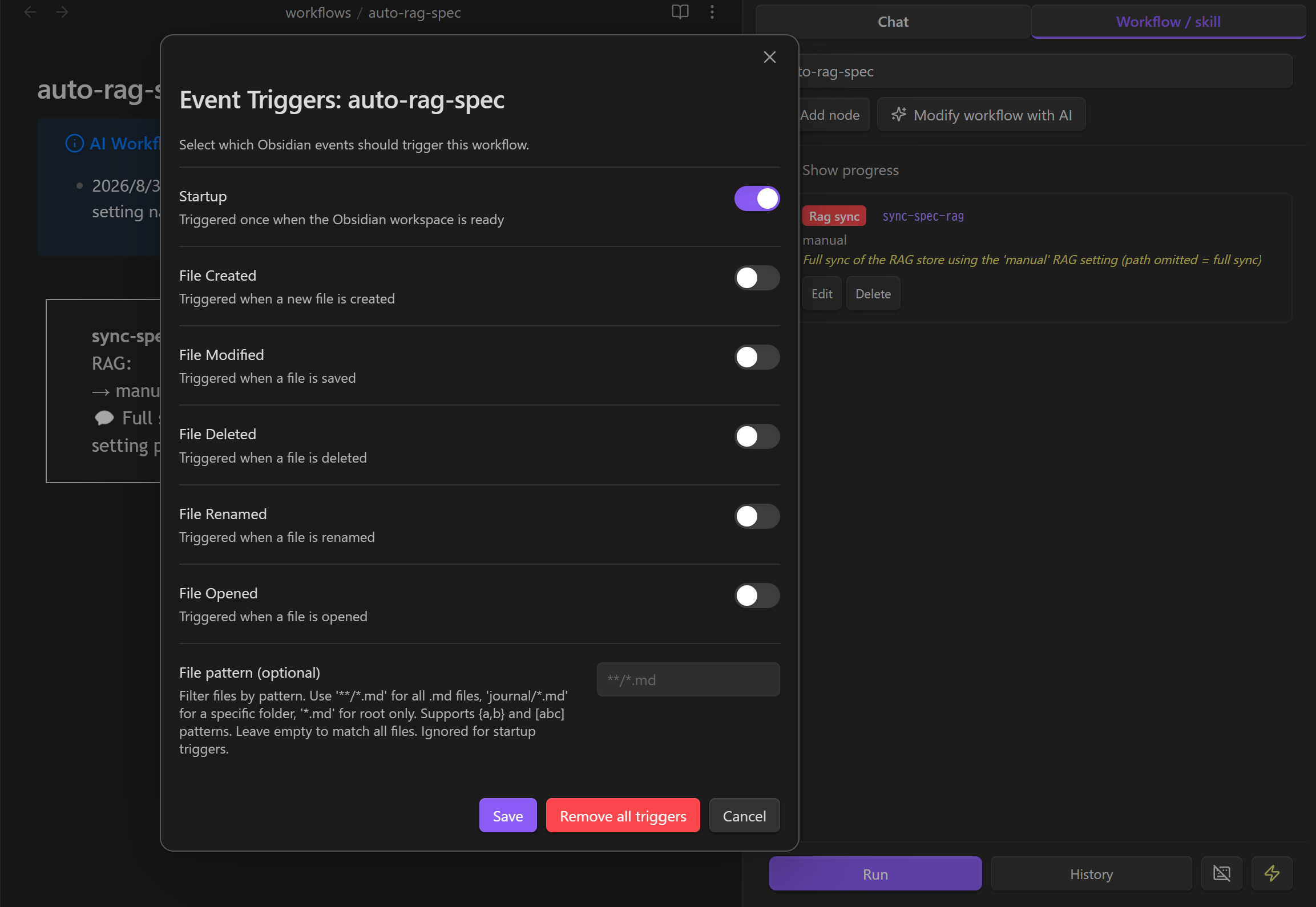Startup event trigger for RAG sync