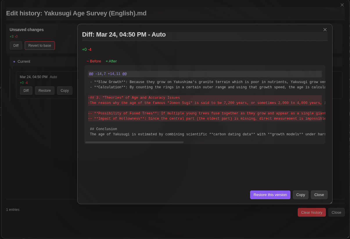 Edit History Modal