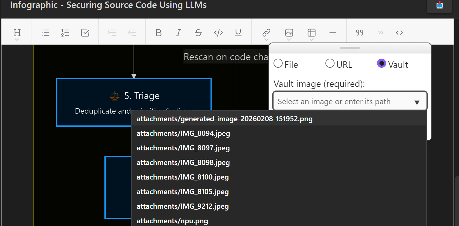 Selecting an image from the vault