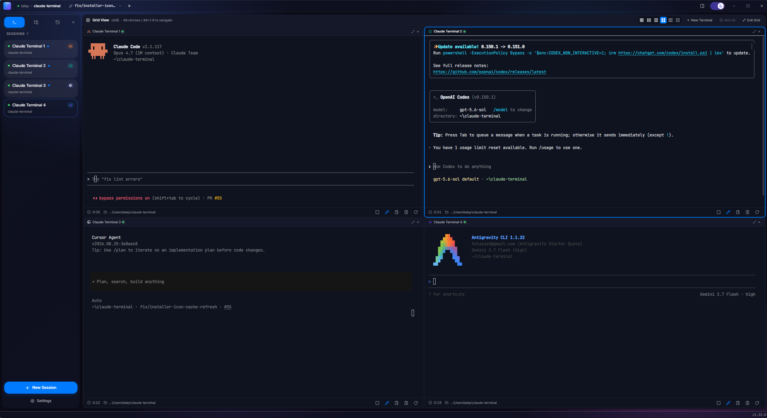 Grid view with mixed agents