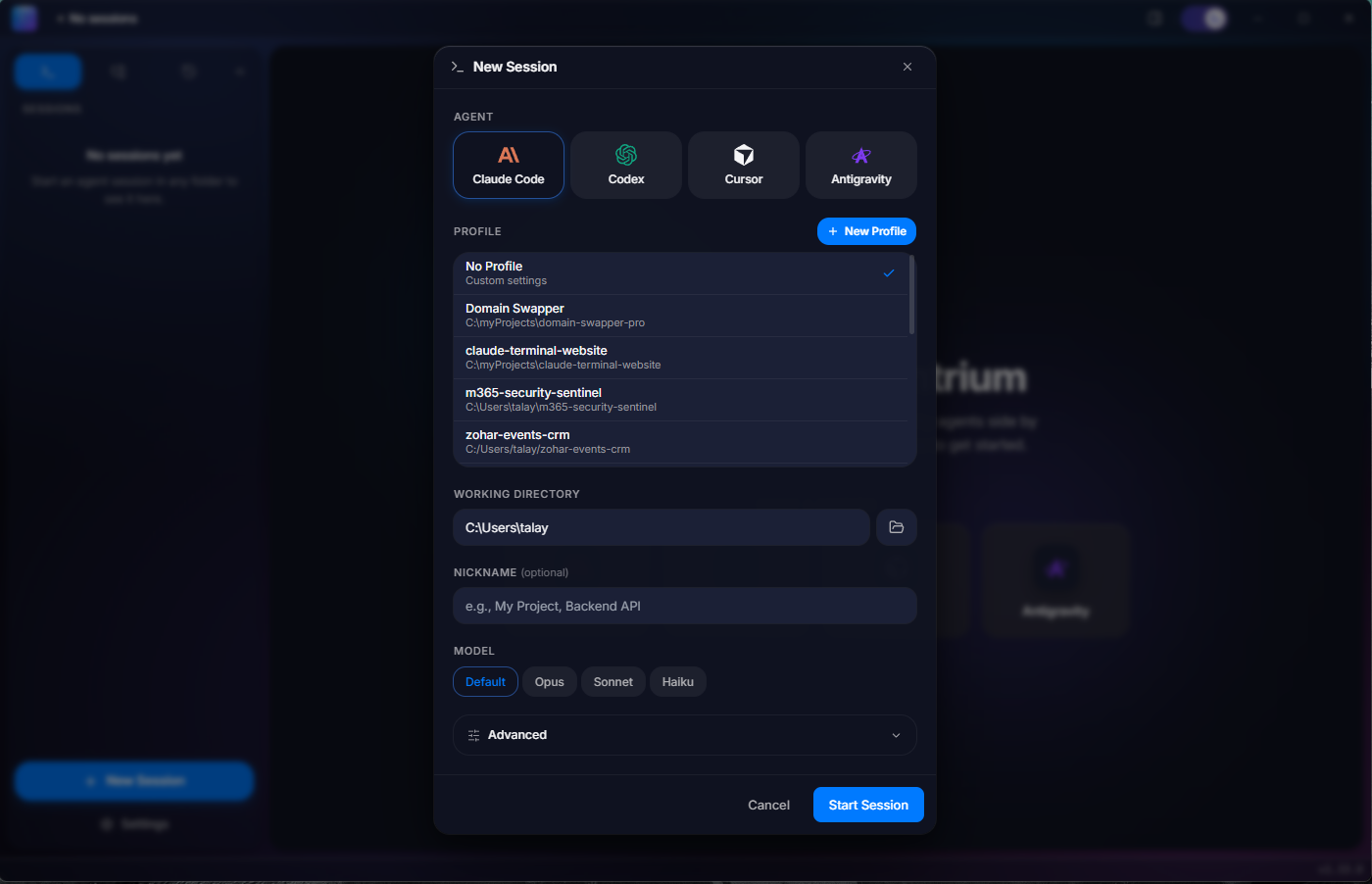 New Terminal dialog