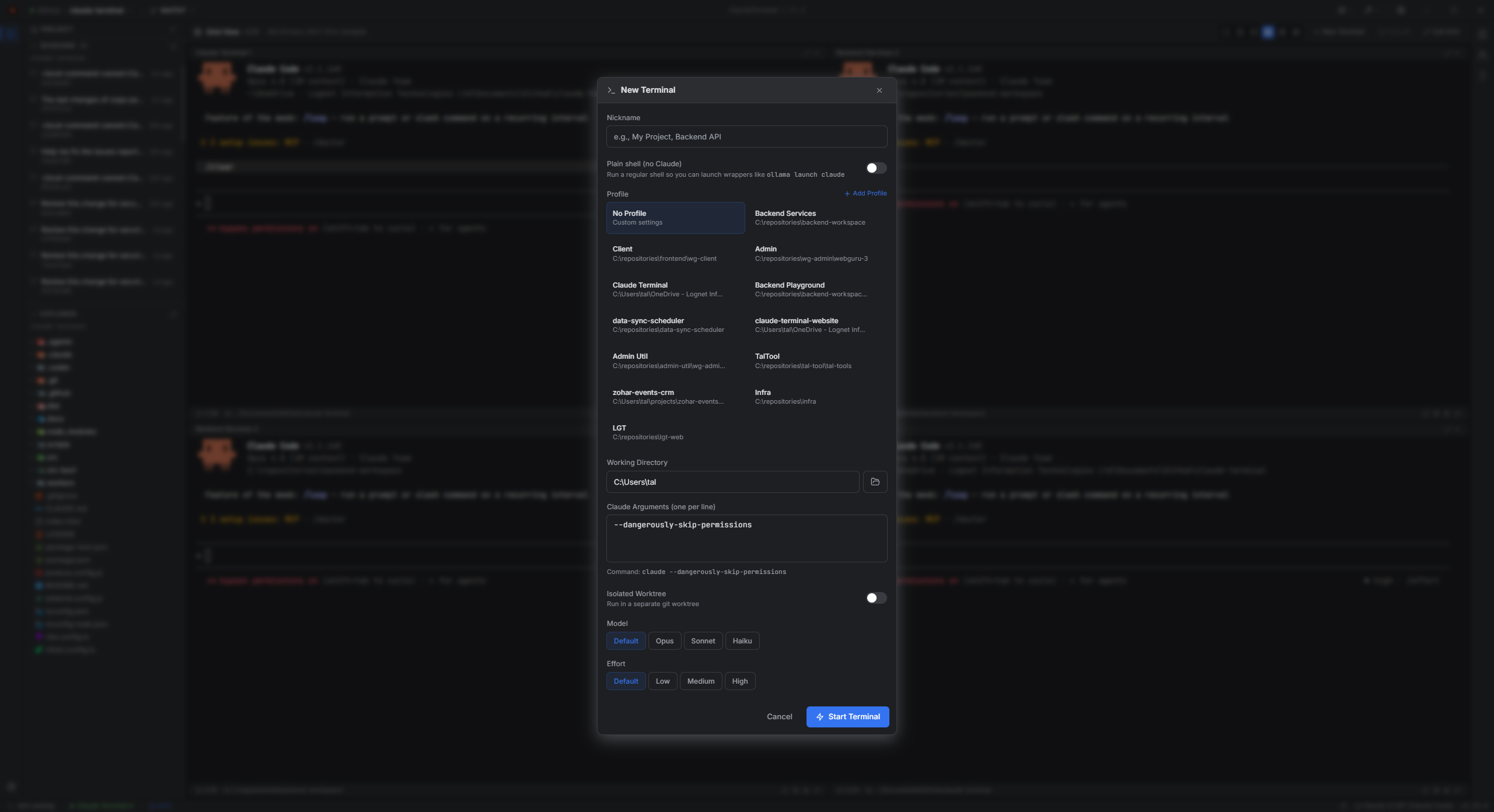 New Terminal dialog