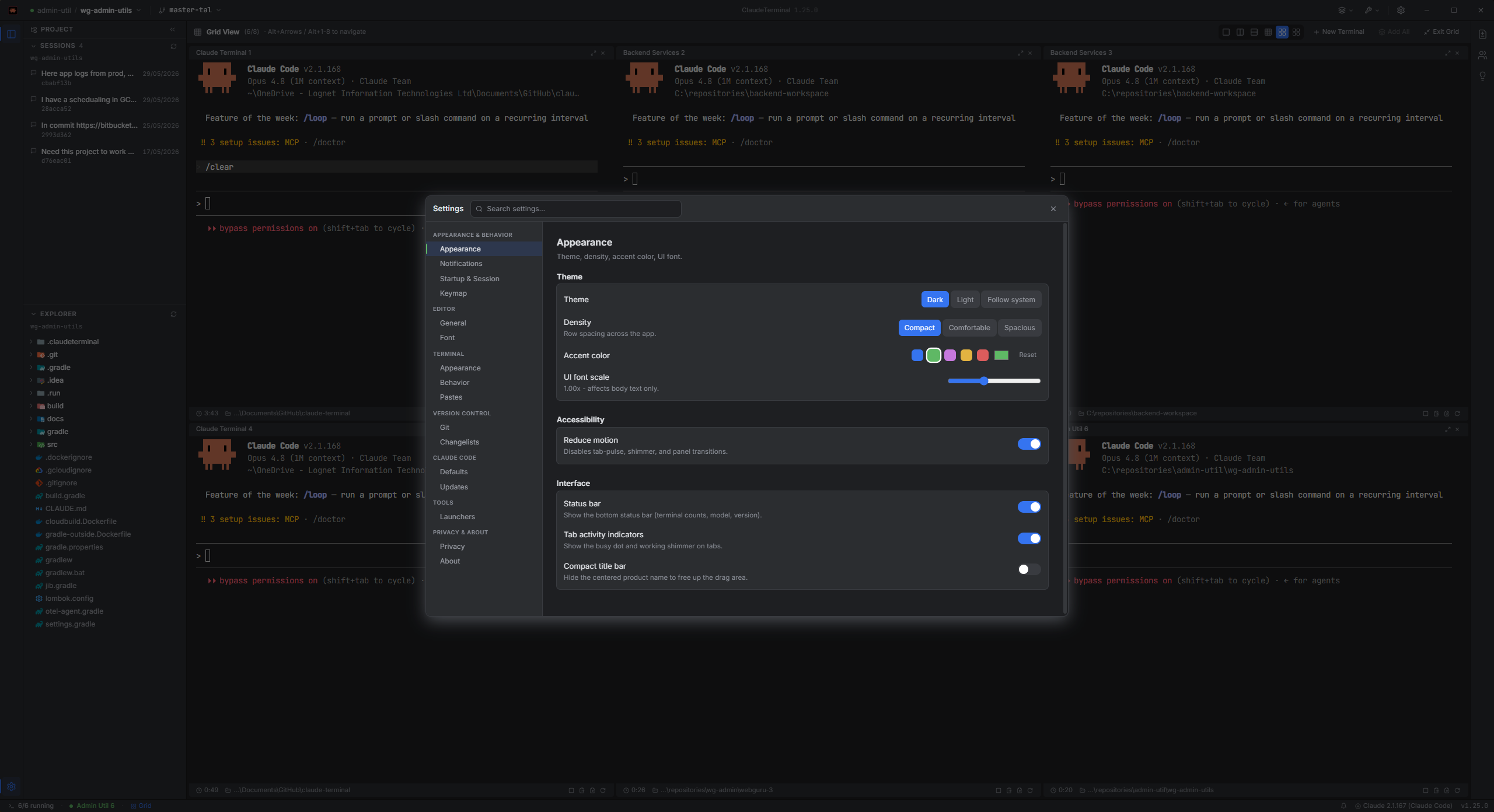 Settings modal