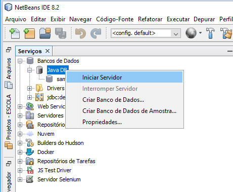 Iniciando o servidor JavaDB