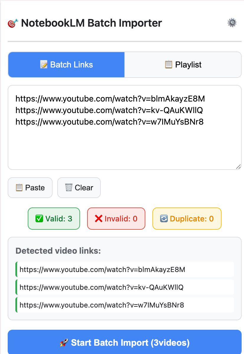 NotebookLM Batch Importer Main Interface