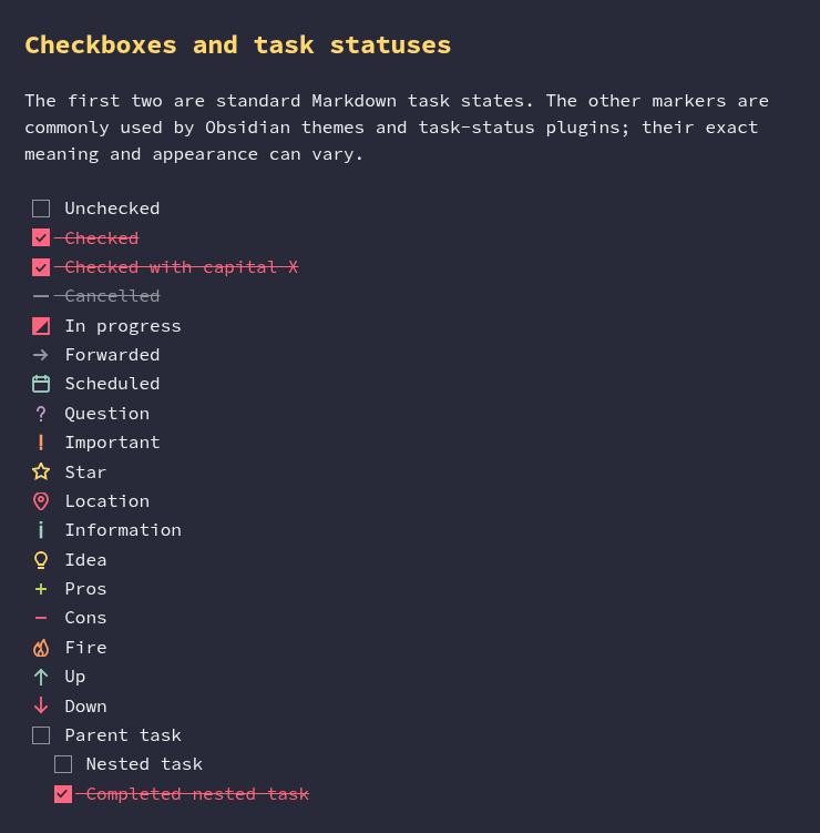 Monokai Pro Octagon task checkbox and status marker styles