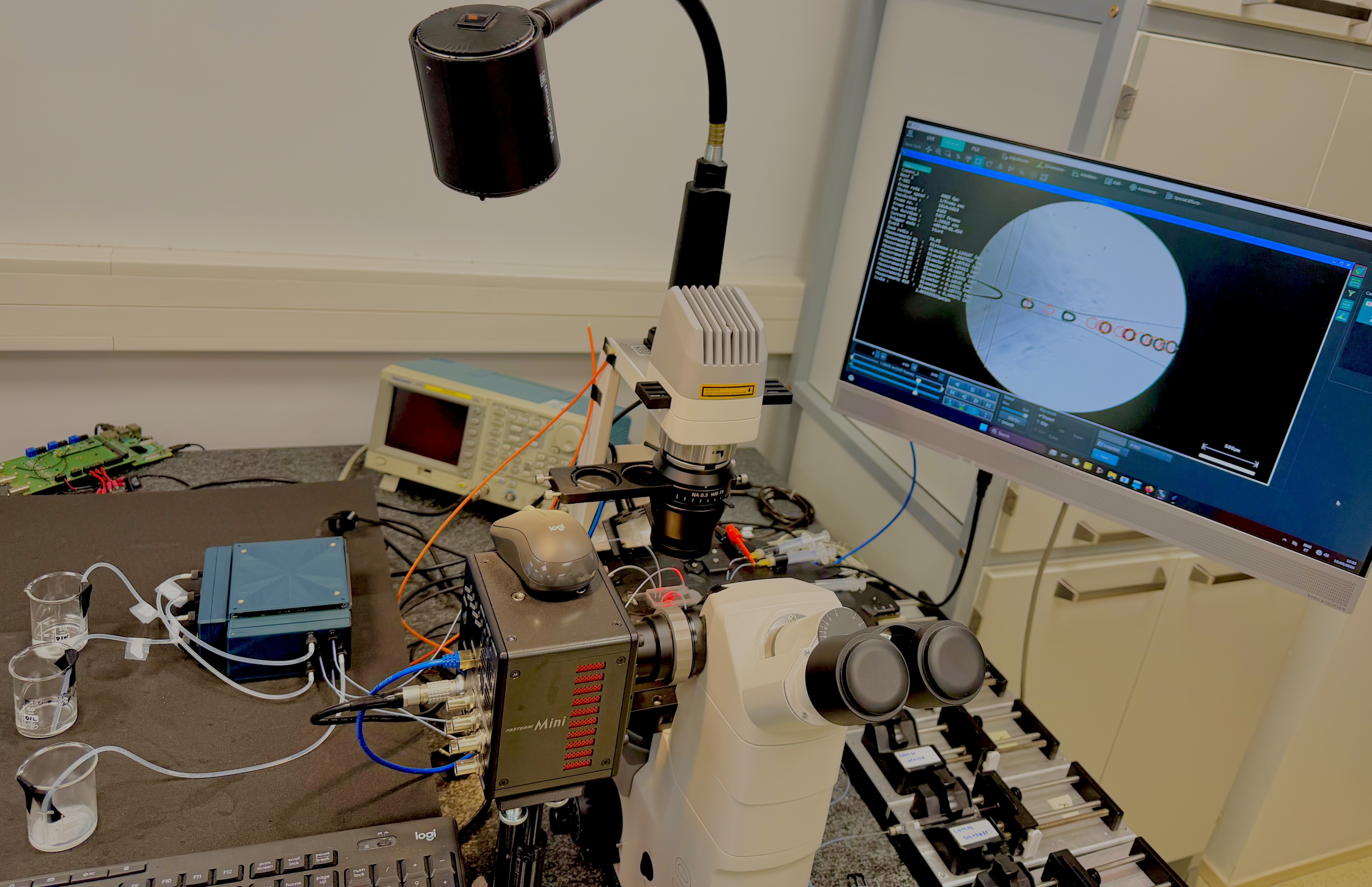 TwinFlow droplet generation test setup on the lab bench