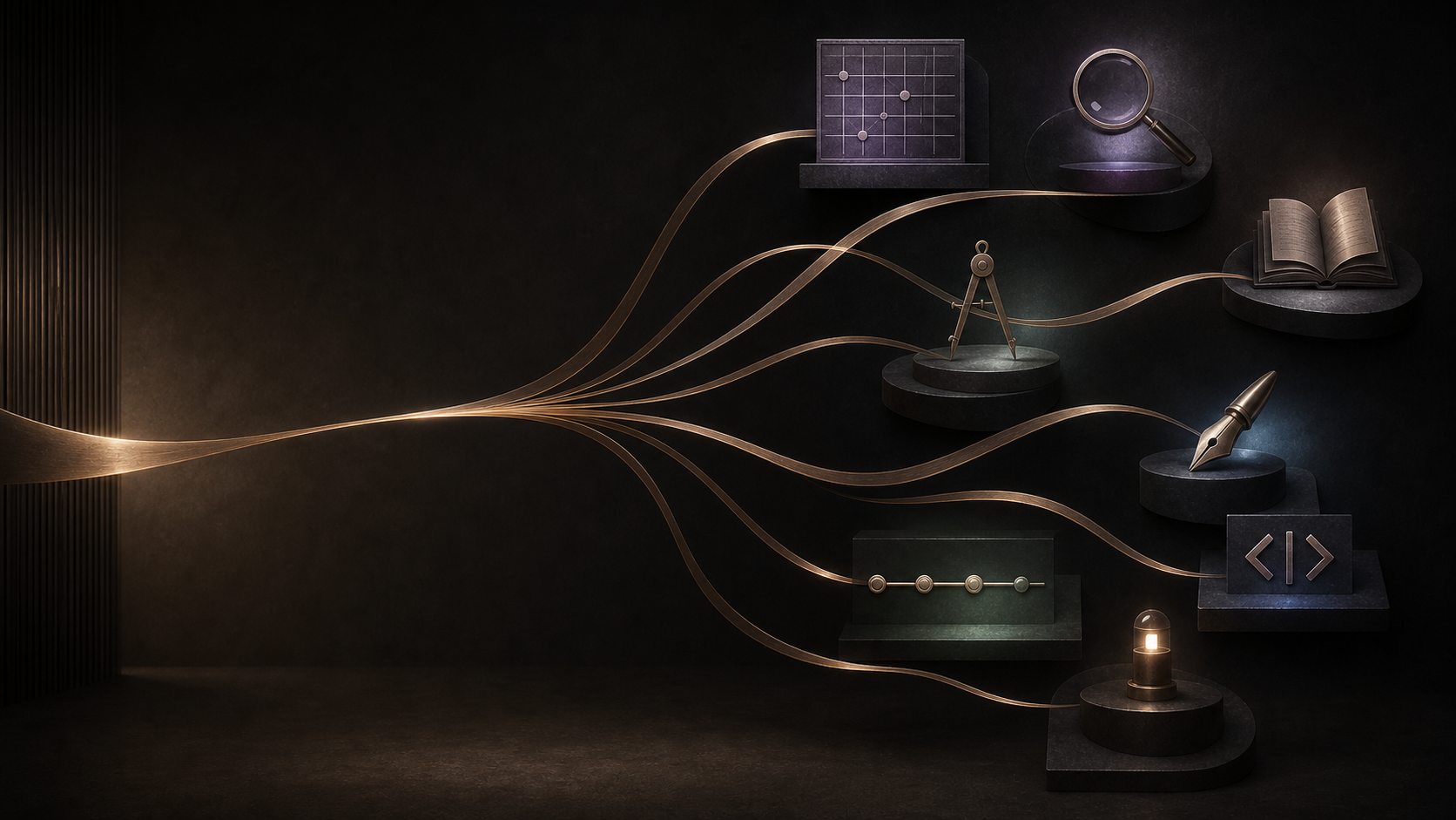 Builder's Essential Skills, shown as an original dark atelier of connected creative tools