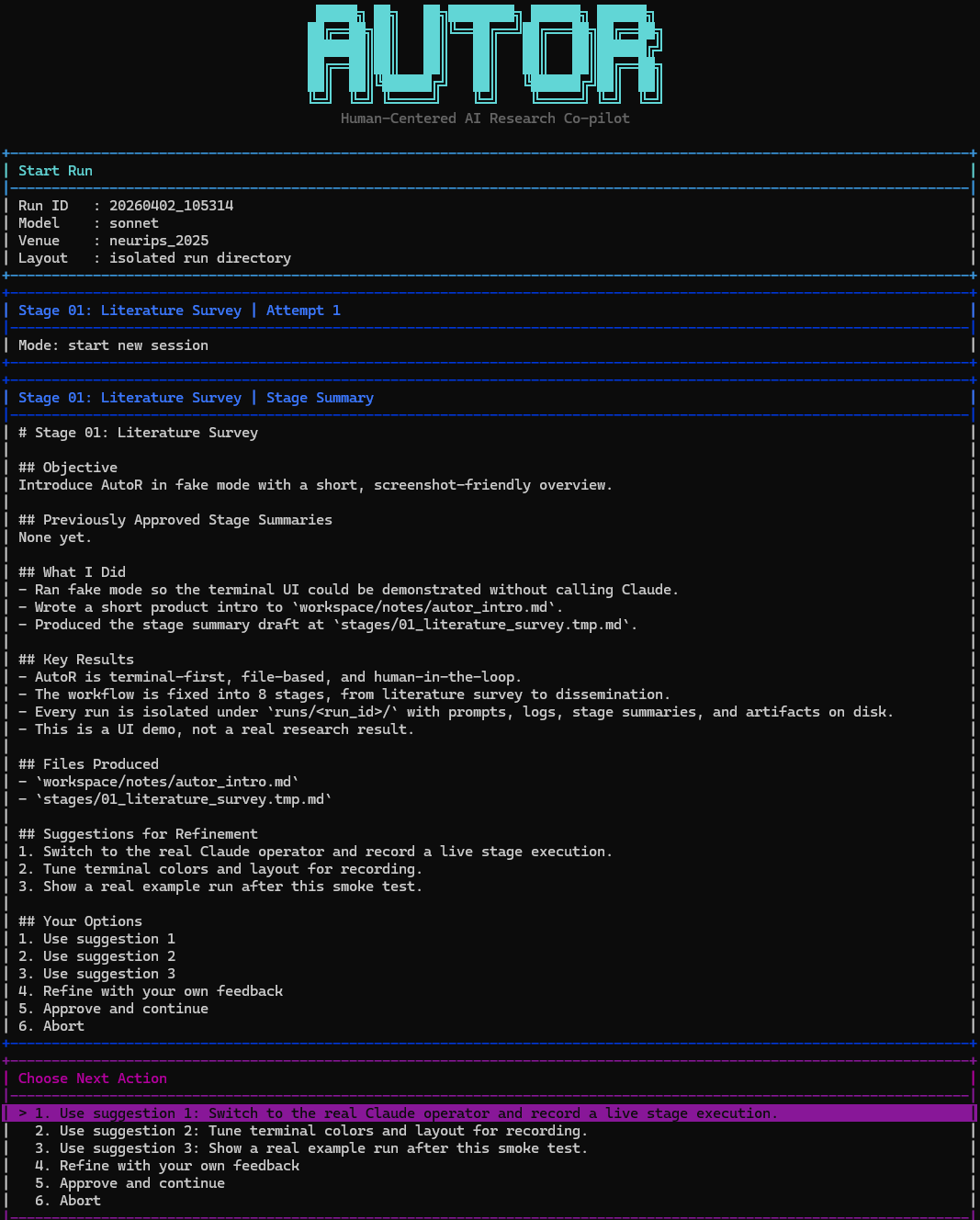 AutoR terminal UI